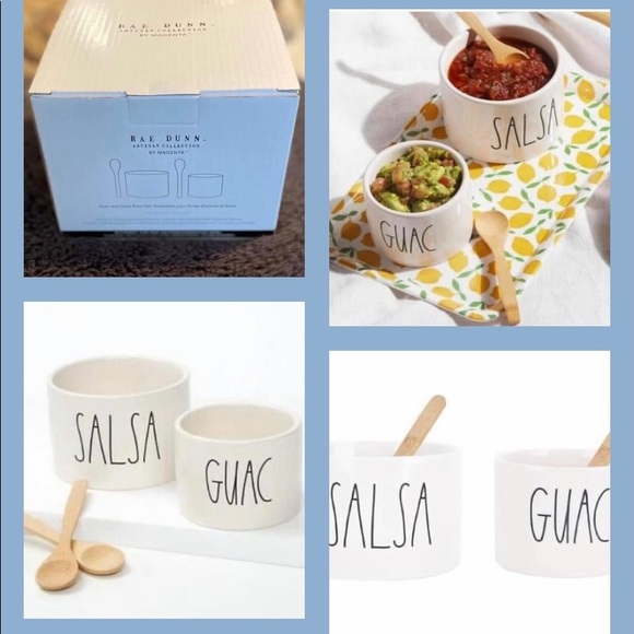 Rae Dunn Salsa & Quac Ceramic Bowls w/ 2 spoons.